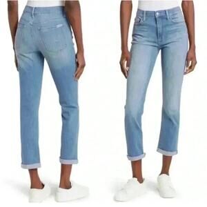 Hudson Blair High Rise Straight Jeans – Light Wash, Ripped Knee, Size 25